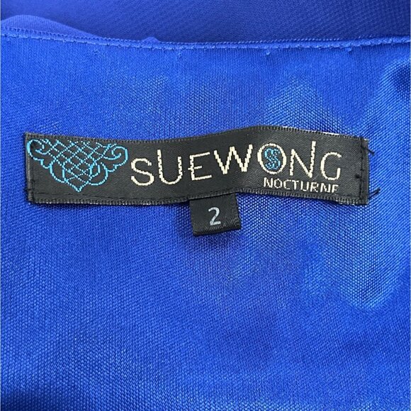 Sue Wong Royal Blue Beaded Maxi Dress With Spaghetti Straps & V-Neckline Size 2 - Picture 7 of 9